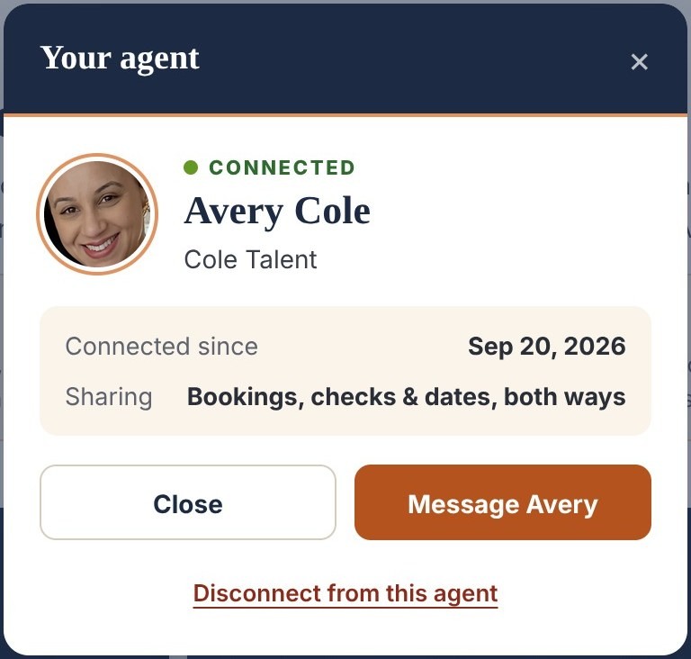 Connected to your agent, sharing bookings, checks and dates both ways