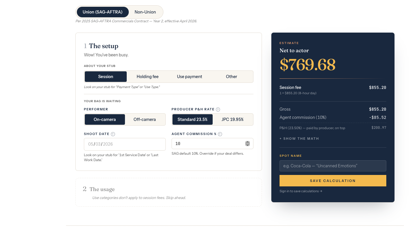 Residlio calculator setup with $769.68 estimate